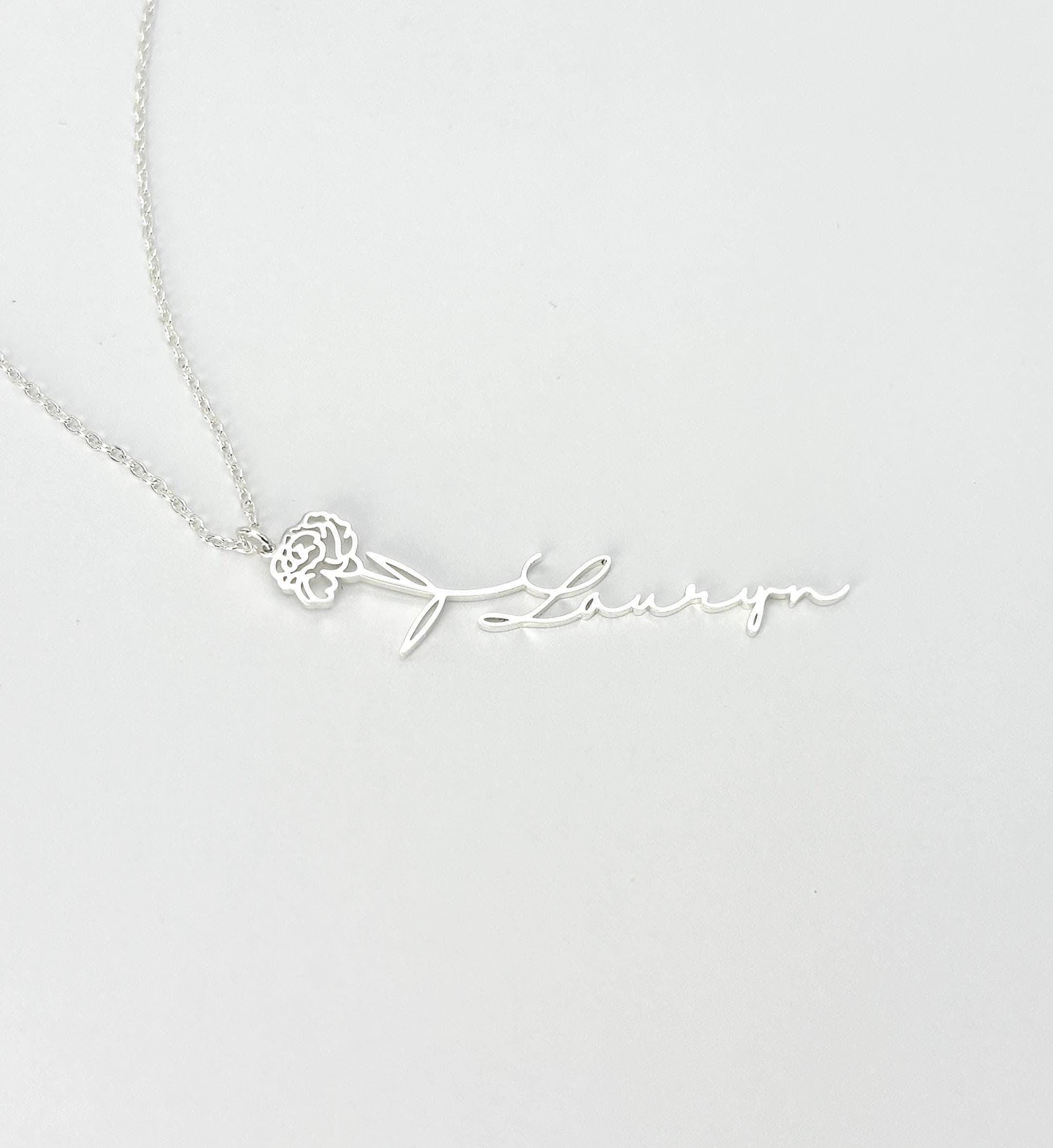 Personalized Birth Flower Name Necklace