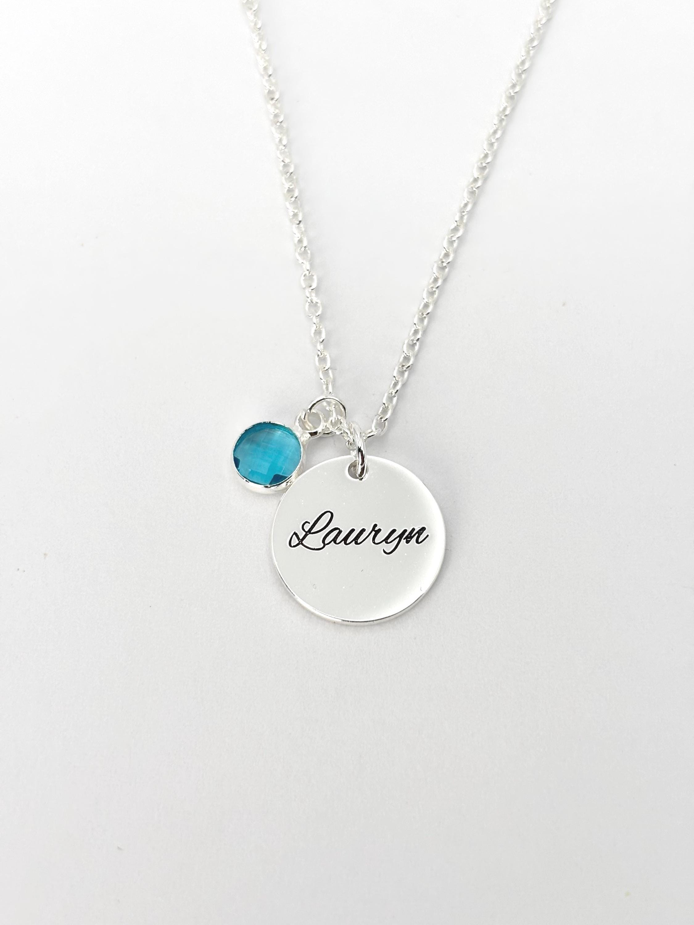 Engraved Plate Birthstone Necklace