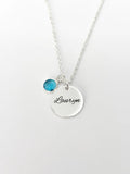 Engraved Plate Birthstone Necklace