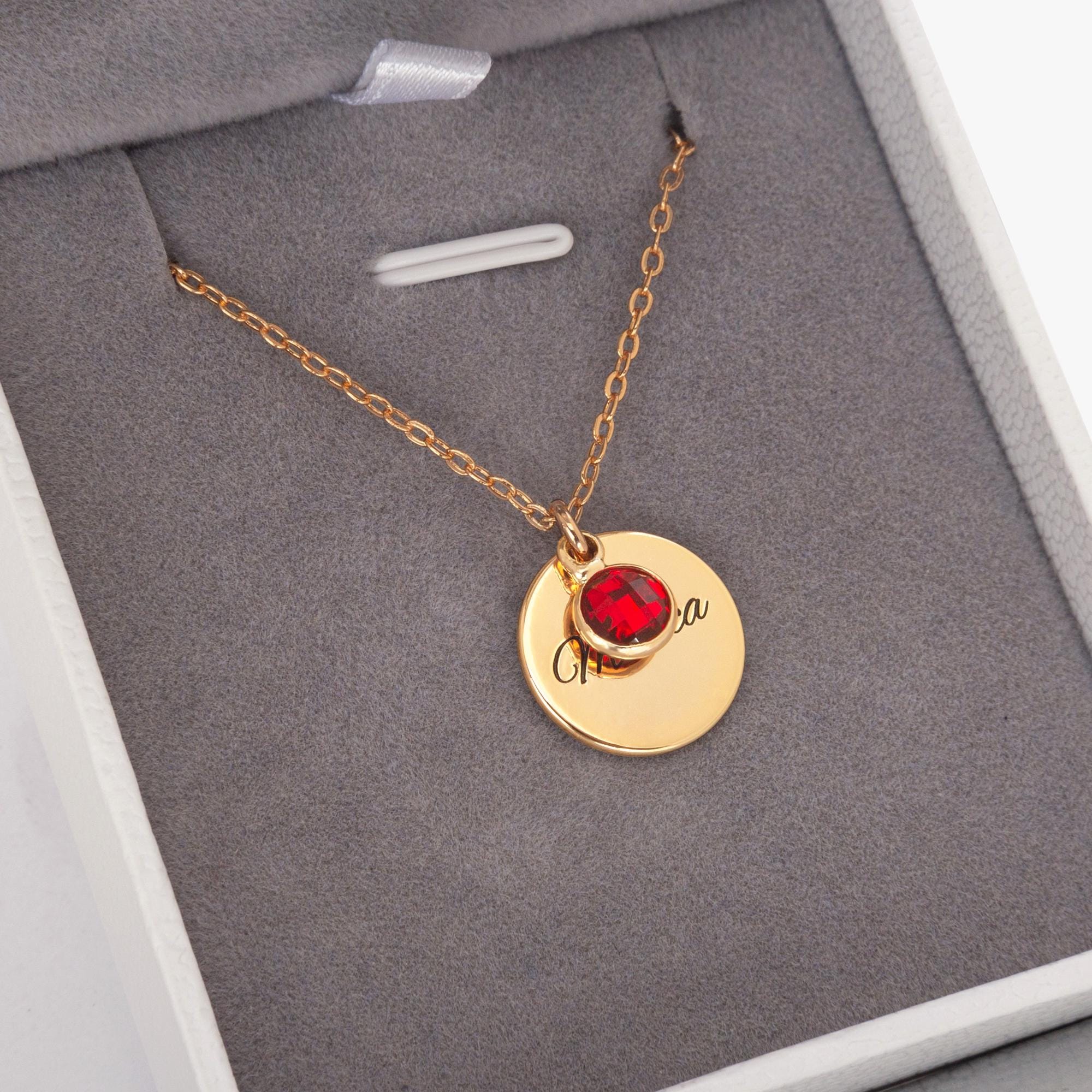 Engraved Plate Birthstone Necklace