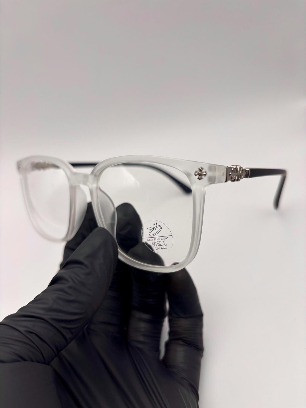 Chrome Cross Frame Glasses
