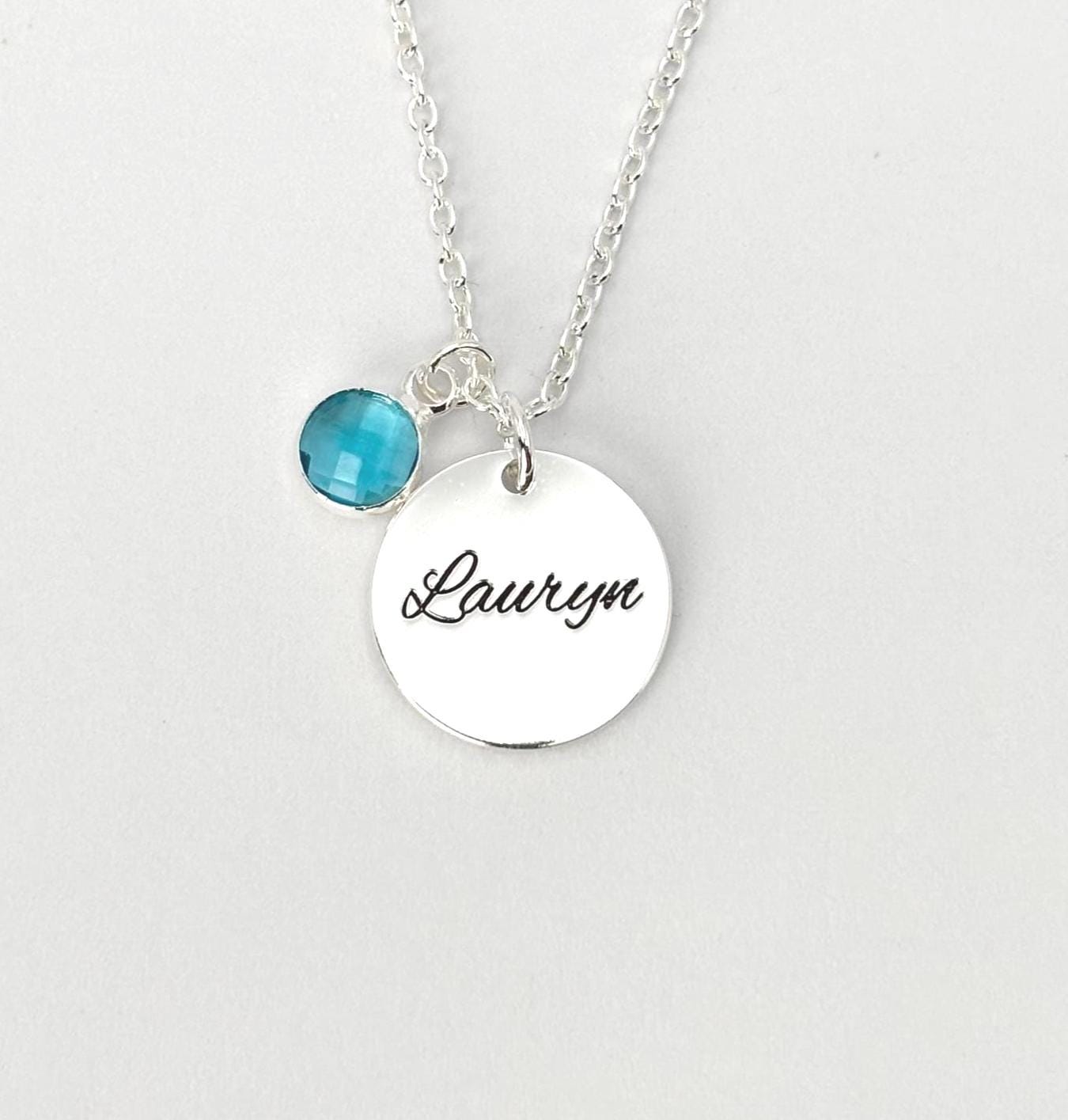 Engraved Plate Birthstone Necklace