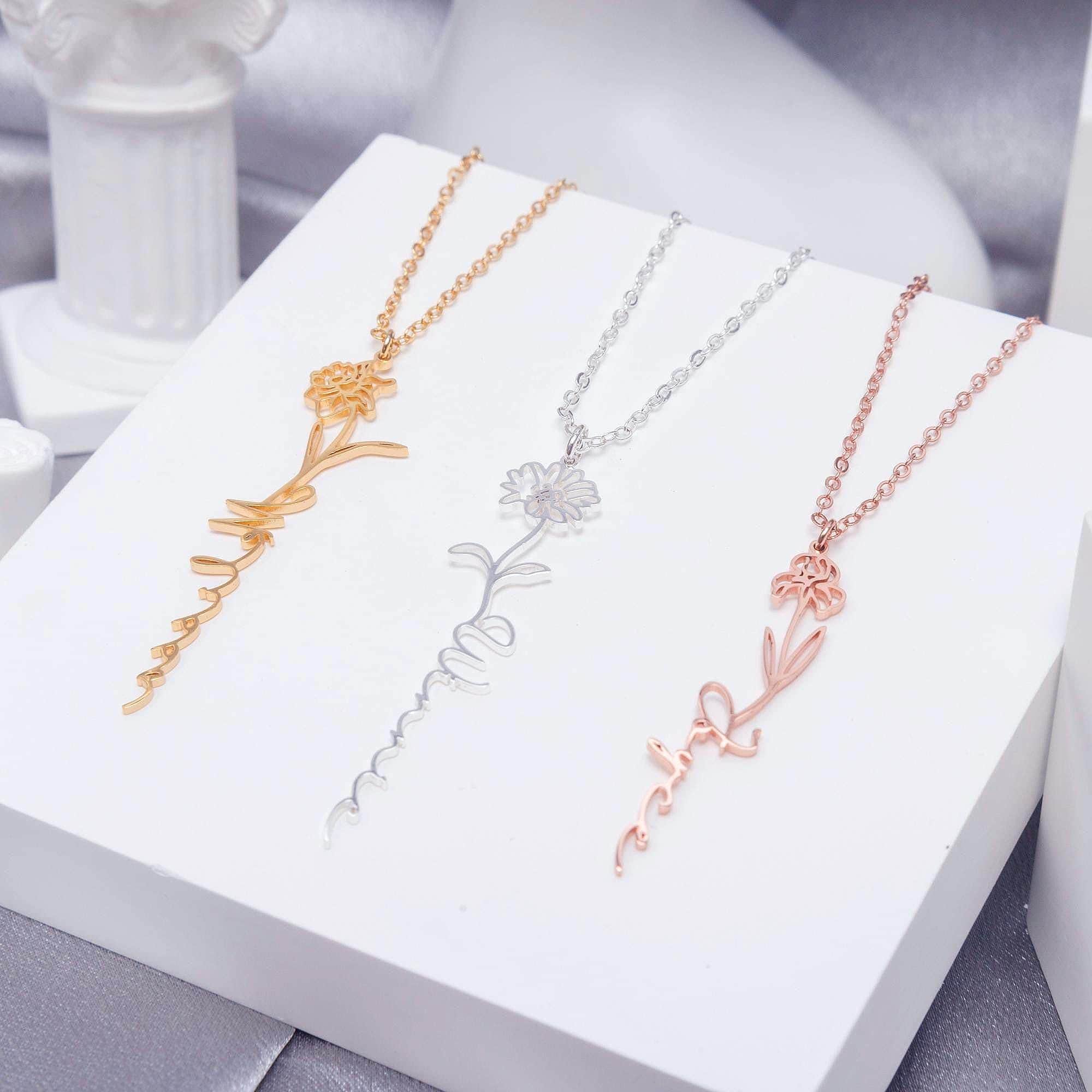 Personalized Birth Flower Name Necklace