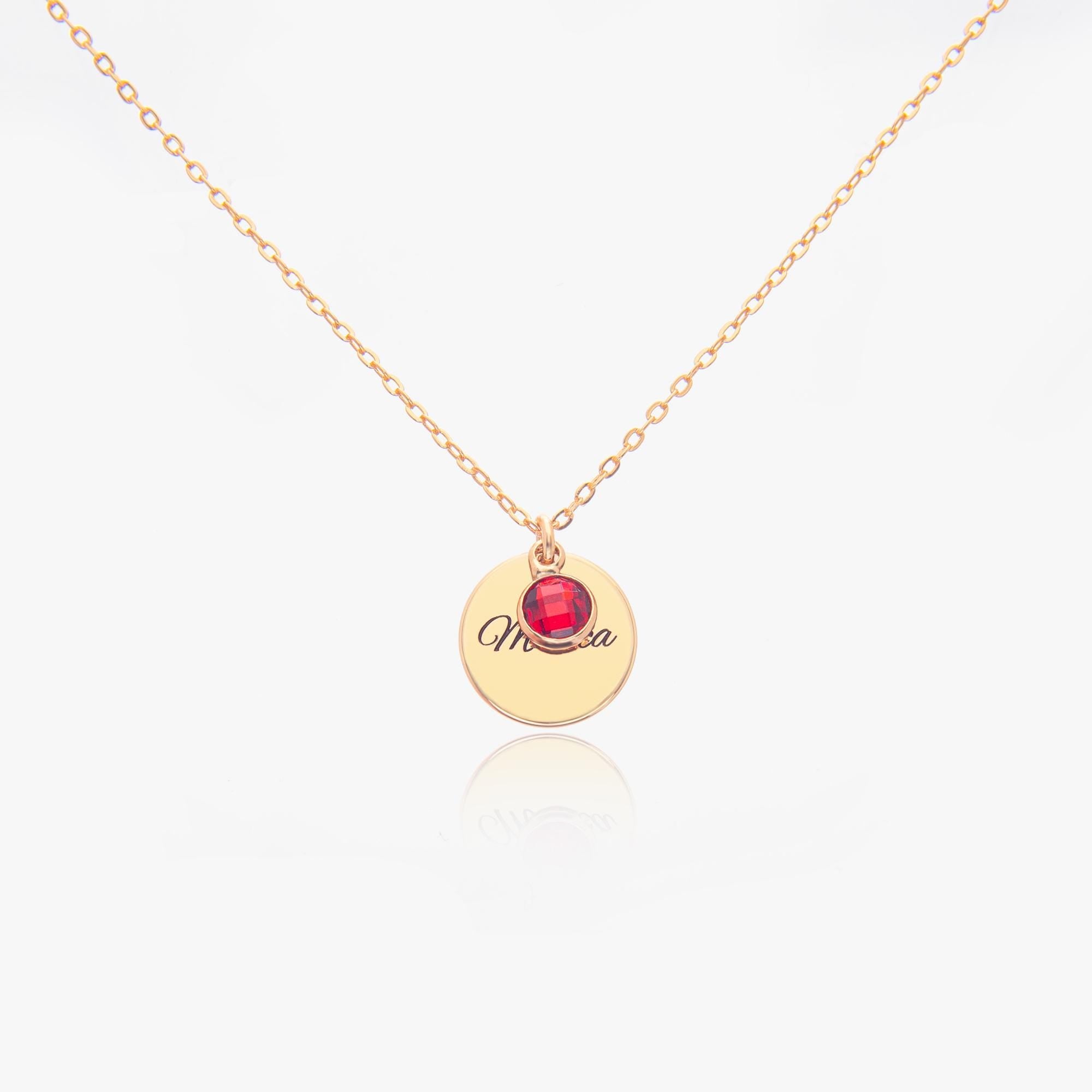 Engraved Plate Birthstone Necklace