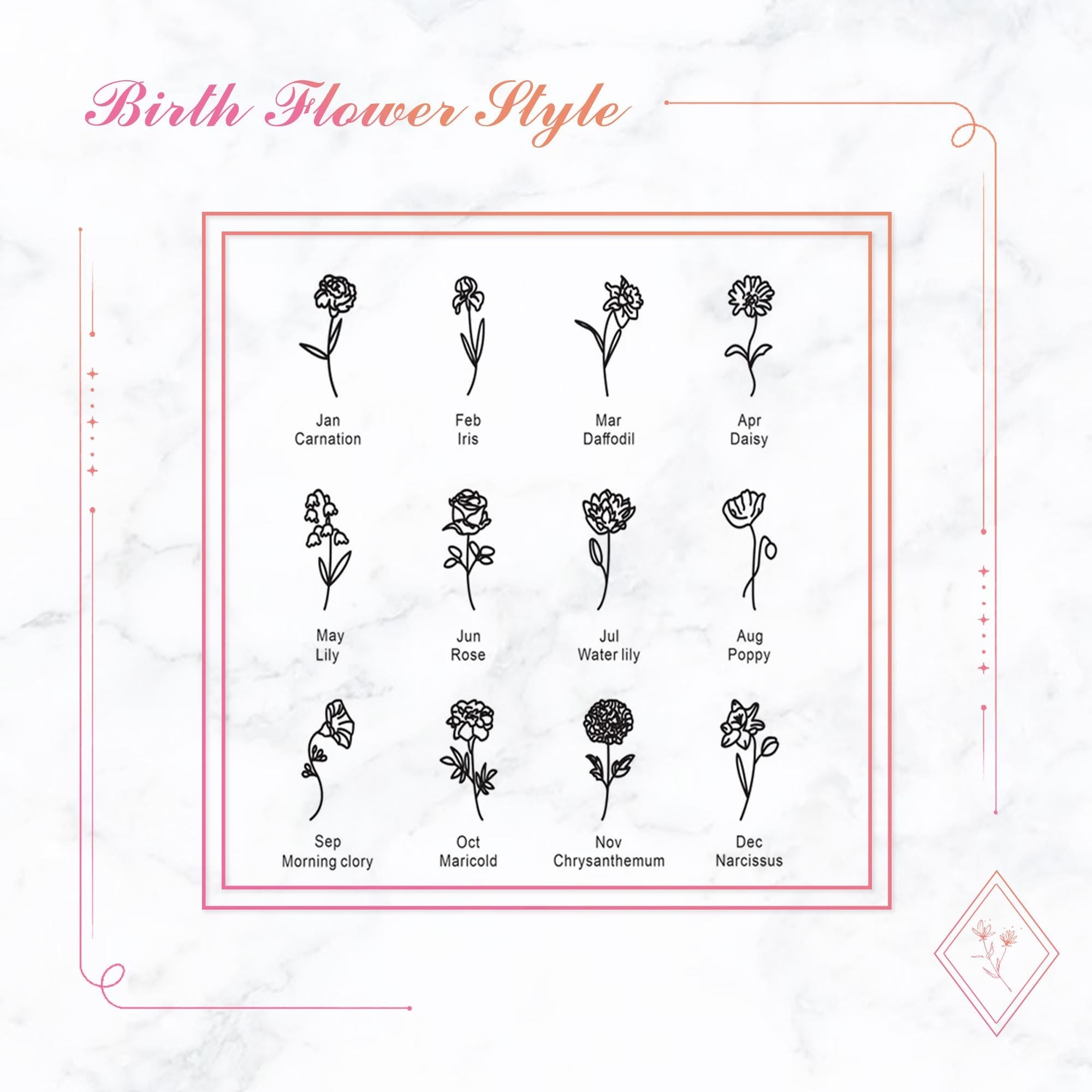 Personalized Birth Flower Name Necklace