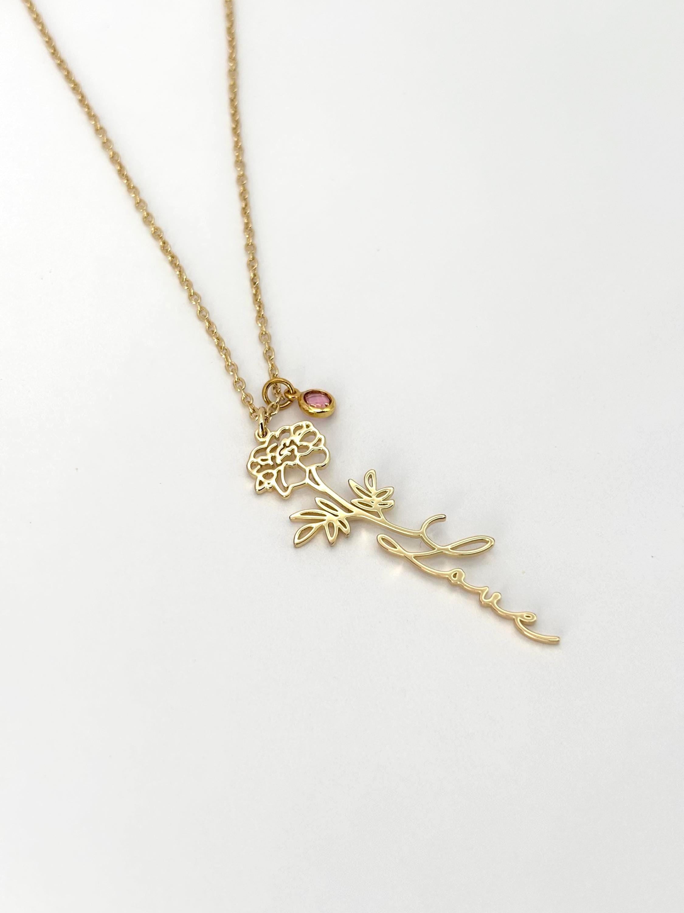 Personalized Birth Flower Name Necklace